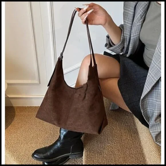 Slouchy Suede Hobo Bag Trendy Shoulder Satchel Crossbody Travel Purse - Picture 3 of 7